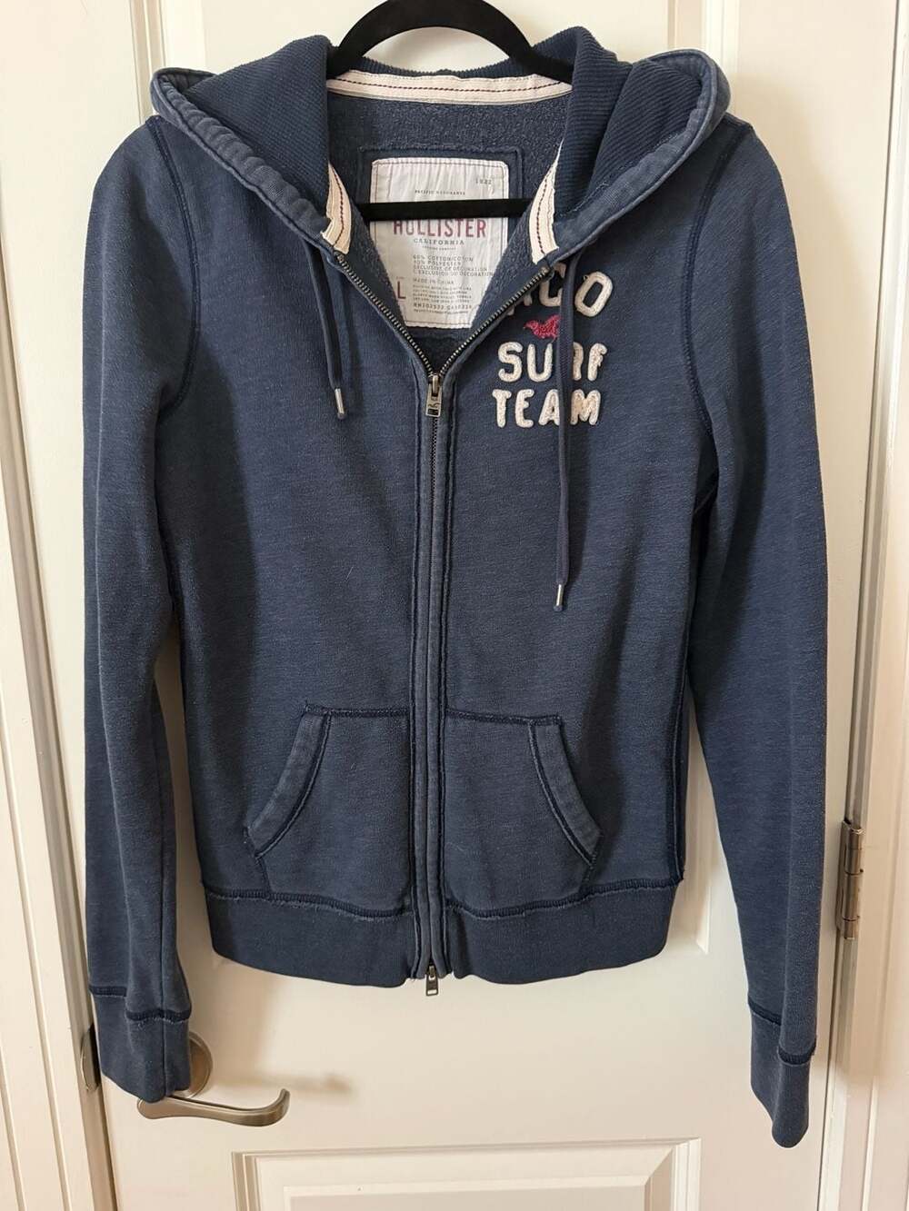 Y2K Hollister Surf Team Zip Up Hoodie Size L Navy Blue